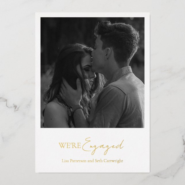 Invitation En Aluminium Simple Elegant Photo Engagement Party Gold (Recto)