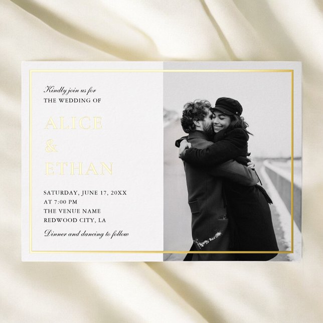 Invitation En Aluminium Simple Elegant Photo Mariage été blanc (Créateur téléchargé)