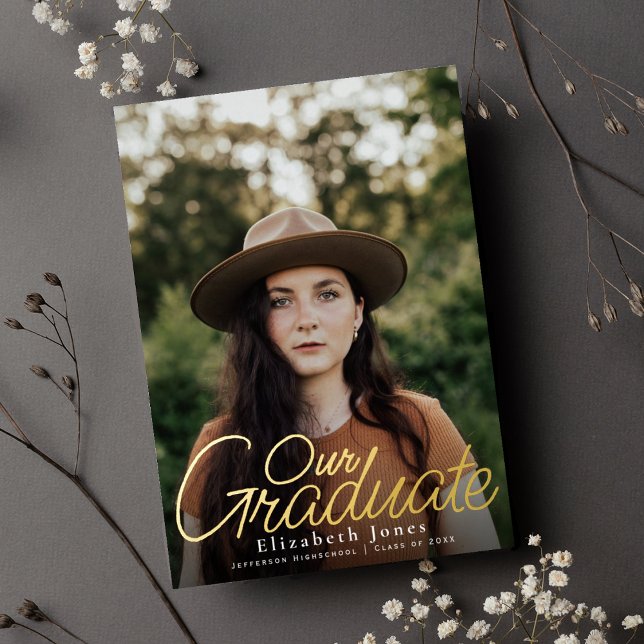Invitation En Aluminium Simple Élégant Script Graduation Photo Foil (Créateur téléchargé)