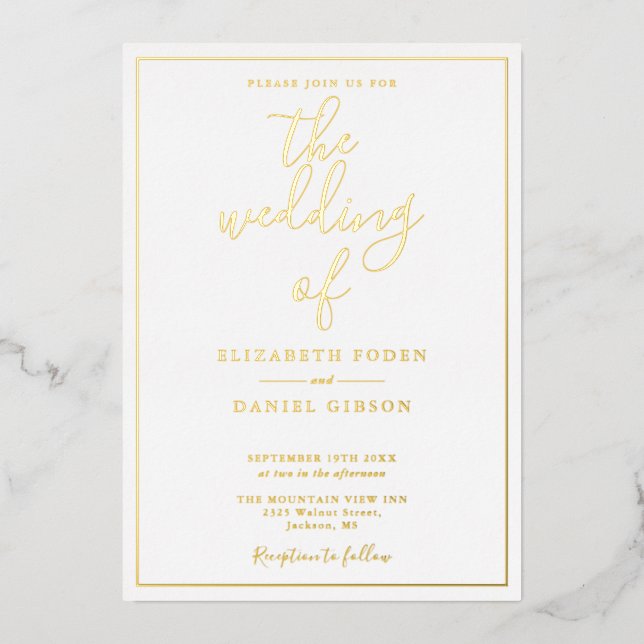 Invitation En Aluminium Simple élégant Script Mariage Gold (Recto)