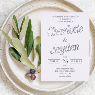 Invitation En Aluminium Simple Elegant Silver Script Mariage photo moderne