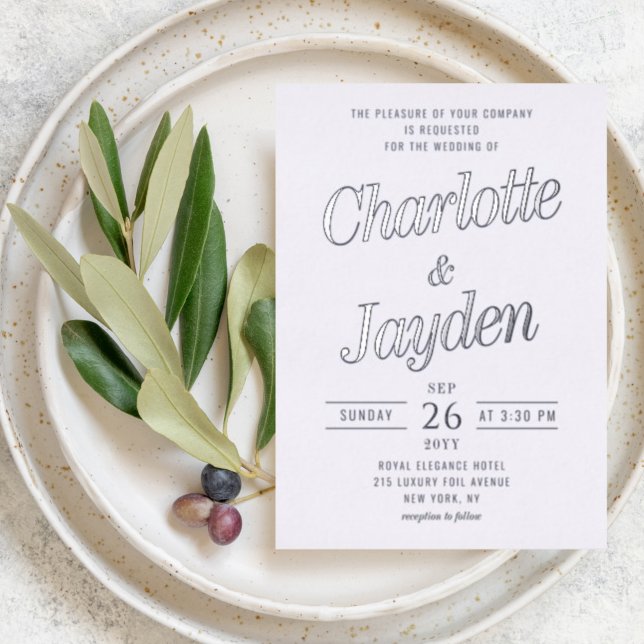 Invitation En Aluminium Simple Elegant Silver Script Mariage photo moderne (Créateur téléchargé)