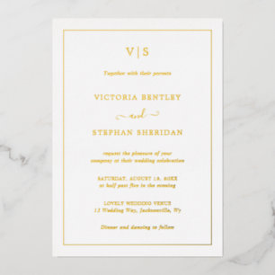 Invitation En Aluminium Simple Élégant traditionnel Monogramme Mariage Or