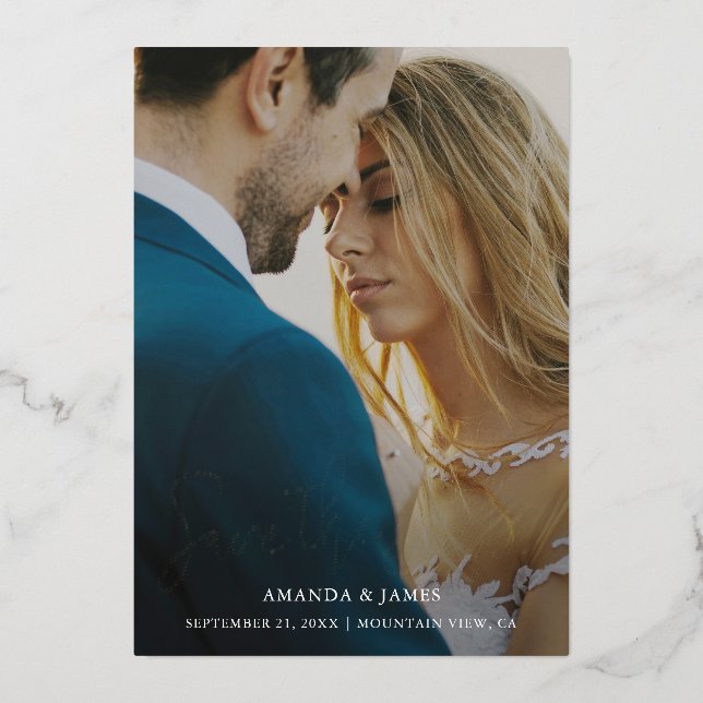 Invitation En Aluminium Simple élégante personnalisée Enregistrer la date  (Recto)