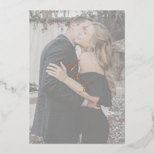 Invitation En Aluminium Simple Faux Vellum Élégant Script Photo Rose Gold 