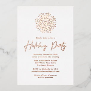 Invitation En Aluminium Simple Fête de Noël Rose Gold Flocon de Neige