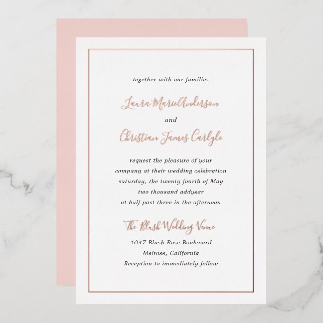 Invitation En Aluminium Simple Forme Élégant Rose Blush Mariage Rose Or (Recto/Verso)