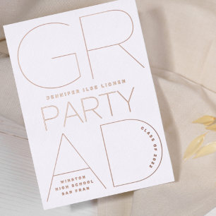 Invitation En Aluminium SIMPLE GRAD PARTY Classe de 2023 ROSE Gold Pressé