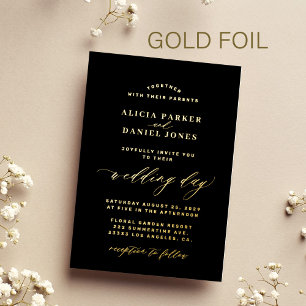 Invitation En Aluminium Simple mariage élégant minimaliste noir et or