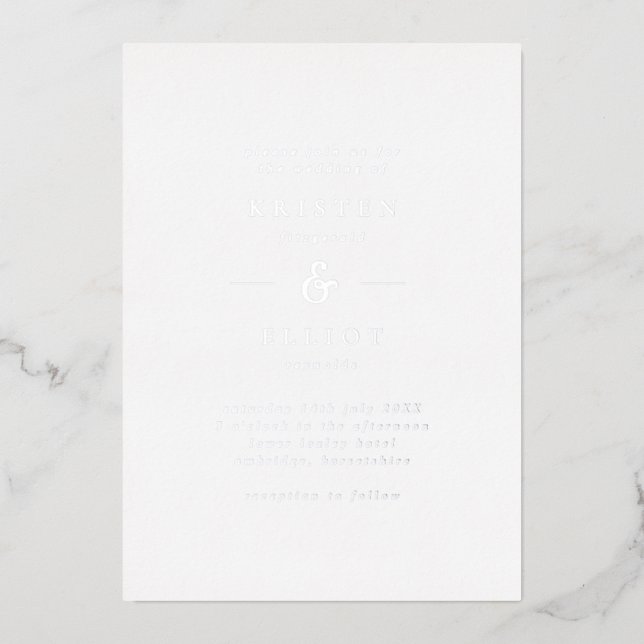 Invitation En Aluminium Simple Mariage en Feuille d'Argent (Recto)