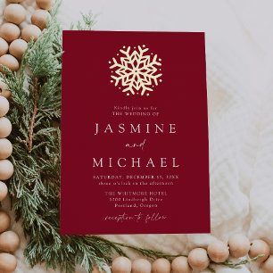 Invitation En Aluminium Simple Mariage Flocon de Neige Bourgogne et Or