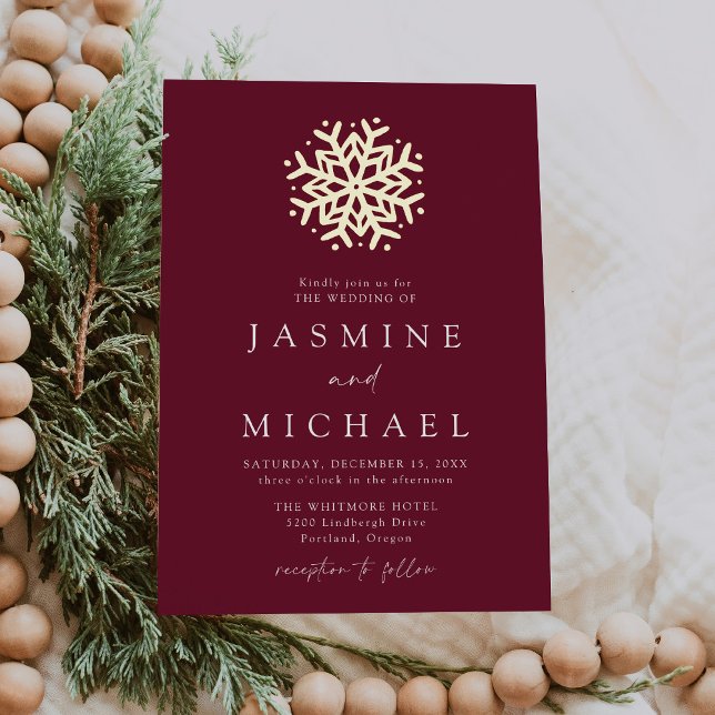 Invitation En Aluminium Simple Mariage Flocon de Neige Vin et Or (Créateur téléchargé)
