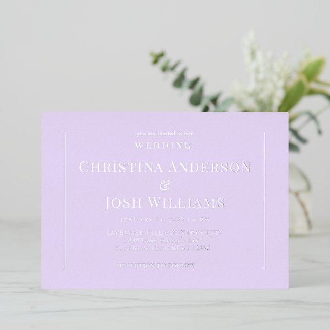 Invitation En Aluminium Simple Mariage Lavande  (Debout devant)