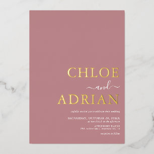 Invitation En Aluminium Simple Mariage Minimaliste Rose Poussiéreux Or
