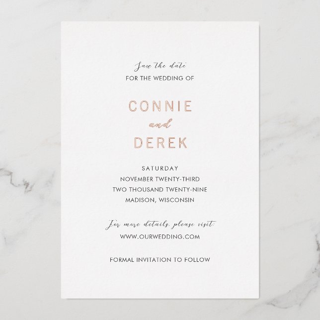 Invitation En Aluminium Simple Mariage Moderne Enregistrer la Date (Recto)