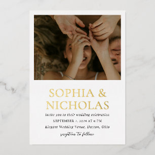 Invitation En Aluminium Simple Mariage Moderne Photo Noir et Blanc