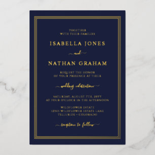 Invitation En Aluminium Simple Mariage Or Navy