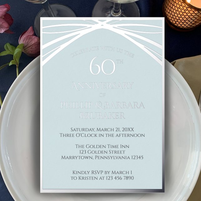 Invitation En Aluminium Simple Modern Arch 60ème Mariage fête d'anniversai (Customize this template for a beautiful 60th anniversary party invitation. Silver foil modern simple)