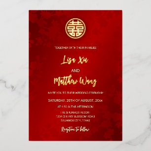 Invitation En Aluminium Simple Modern Rouge Mariage Chinois
