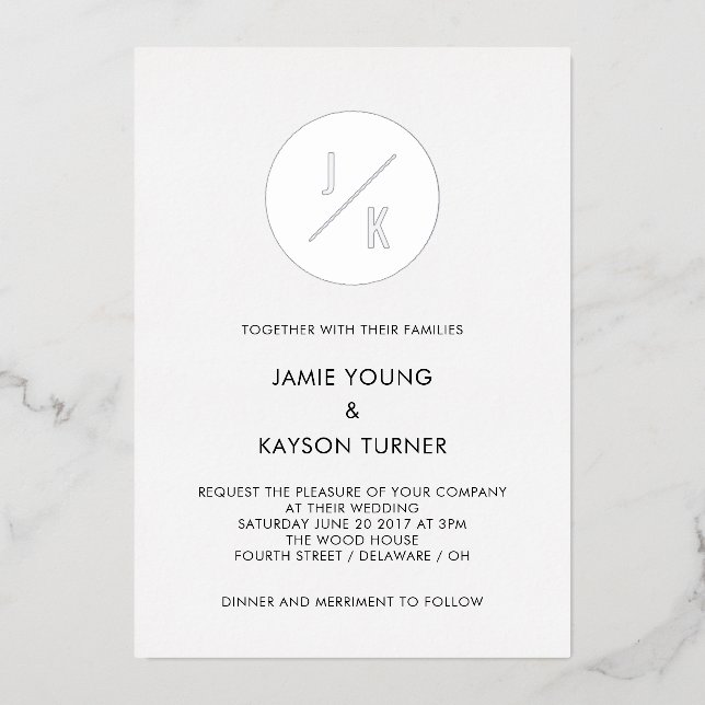 Invitation En Aluminium Simple moderne Circulaire Monogramme Mariage réel (Recto)