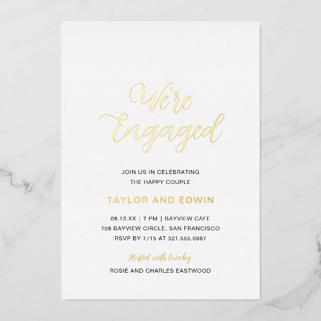 Invitation En Aluminium Simple moderne Elegant Engagement Party Gold (Recto)