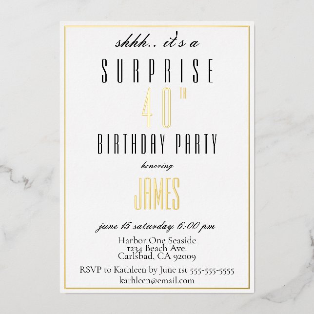 Invitation En Aluminium Simple Moderne élégant noir et blanc or argent  (Recto)