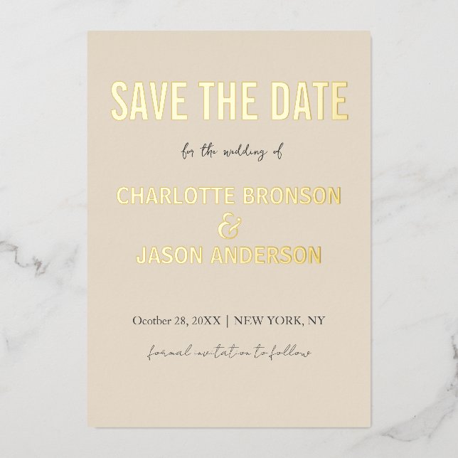 Invitation En Aluminium Simple Moderne Faire Part Or (Recto)