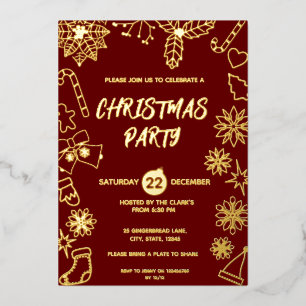 Invitation En Aluminium Simple Moderne Fête de Noël Élégante Rouge Foncé e