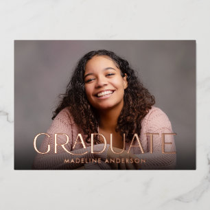Invitation En Aluminium Simple Moderne Graduation Photo Rose Gold