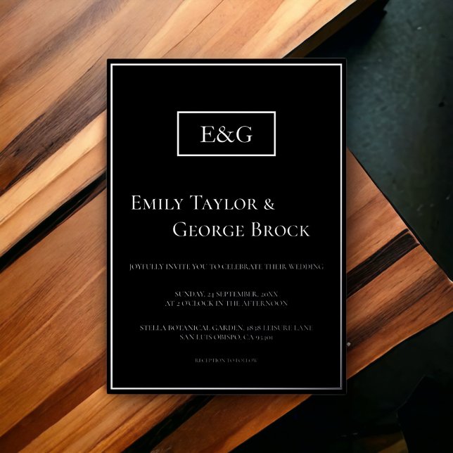 Invitation En Aluminium Simple Moderne Mariage Monogramme Noir Et Argent (Créateur téléchargé)