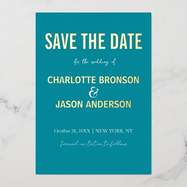 Invitation En Aluminium Simple Moderne Retro Turquoise Enregistrer La Date (Recto)