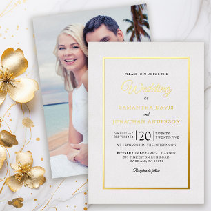 Invitation En Aluminium Simple moderne Script Photo Mariage Gold Foil Invi