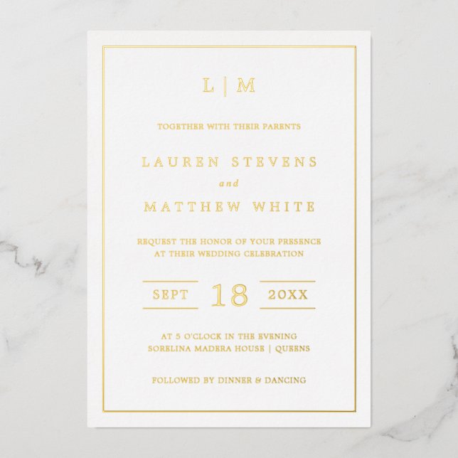 Invitation En Aluminium Simple Monogramme Élégant de Mariage (Recto)