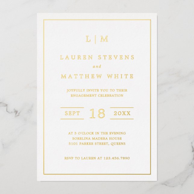 Invitation En Aluminium Simple Monogramme Elegant Engagement Party (Recto)