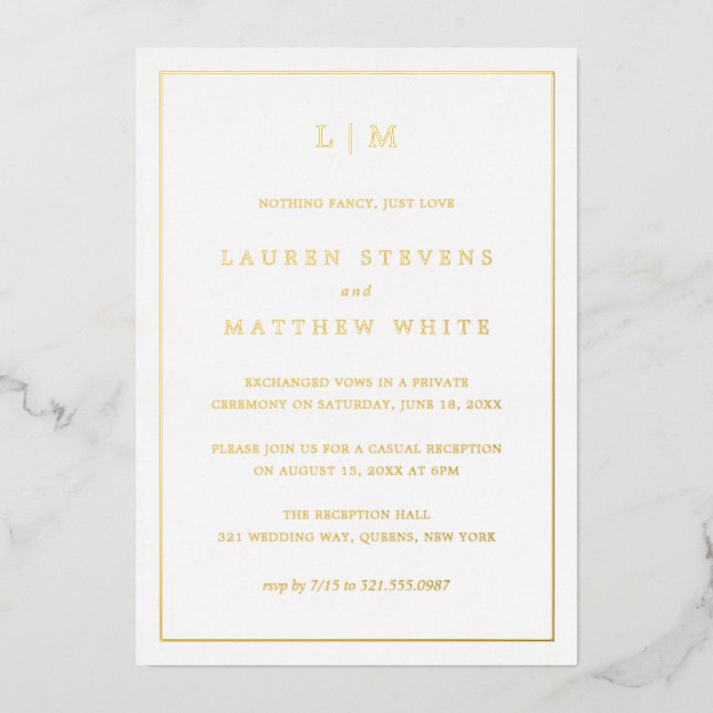Invitation En Aluminium Simple Monogramme Élégant Réception de Mariage (Recto)