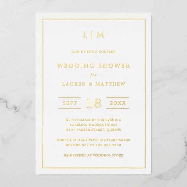 Invitation En Aluminium Simple Monogramme Elégante Douche de Mariage (Recto)