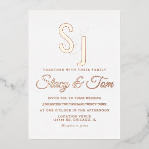 Invitation En Aluminium Simple monogrammé esperluette or pressé 