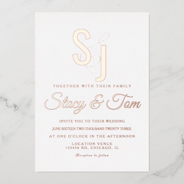 Invitation En Aluminium Simple monogrammé esperluette or pressé  (Recto)