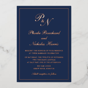 Invitation En Aluminium Simple Monogramme Formel Marine Bleu Mariage Rose 