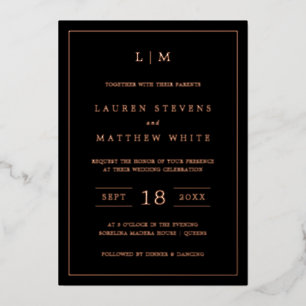 Invitation En Aluminium Simple Monogramme Noir Élégant de Mariage