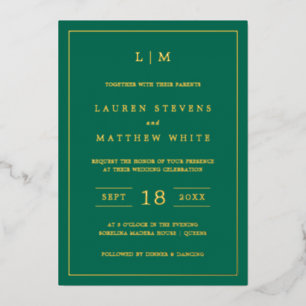 Invitation En Aluminium Simple Monogramme Vert Émeraude Élégant Mariage