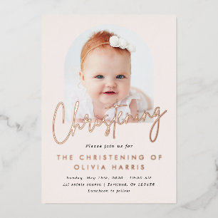 Invitation En Aluminium Simple One Photo Baptême Christening Rose Gold