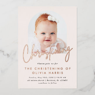 Invitation En Aluminium Simple One Photo Baptême Christening Rose Gold