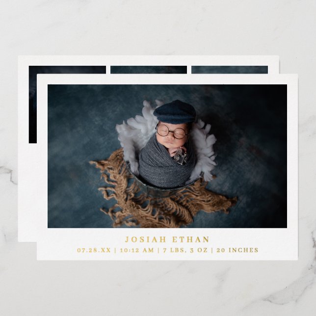 Invitation En Aluminium Simple Photo Gold Foil Nouveau-né (Recto/Verso)