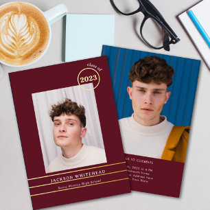 Invitation En Aluminium Simple Photo Graduate Bourgogne