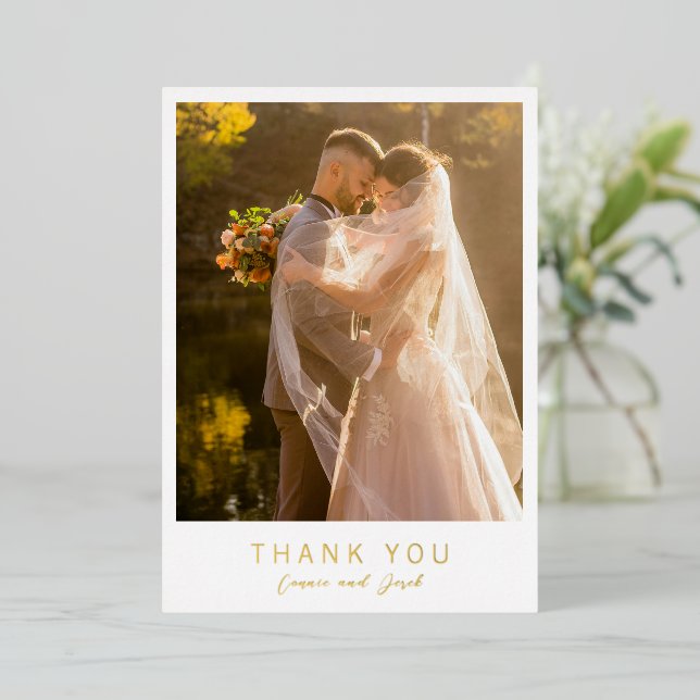 Invitation En Aluminium Simple Photo Modern Wedding Foil Thank You Card (Debout devant)