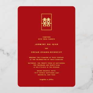 Invitation En Aluminium Simple Rectangle double bonheur Mariage chinois