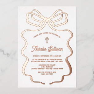Invitation En Aluminium Simple Rose Gold Bow Baptême