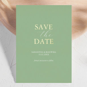 Invitation En Aluminium Simple Sage Green Enregistrer La Date Mariage Foil