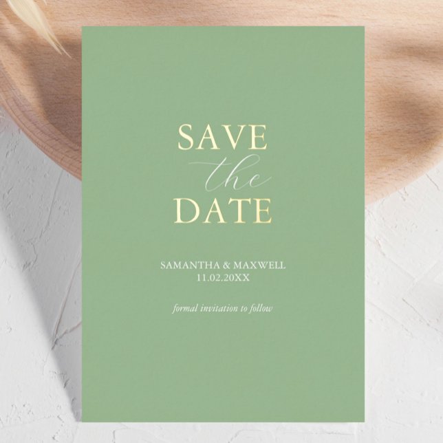 Invitation En Aluminium Simple Sage Green Enregistrer La Date Mariage Foil (contemporary save the date cards green minimalist )
